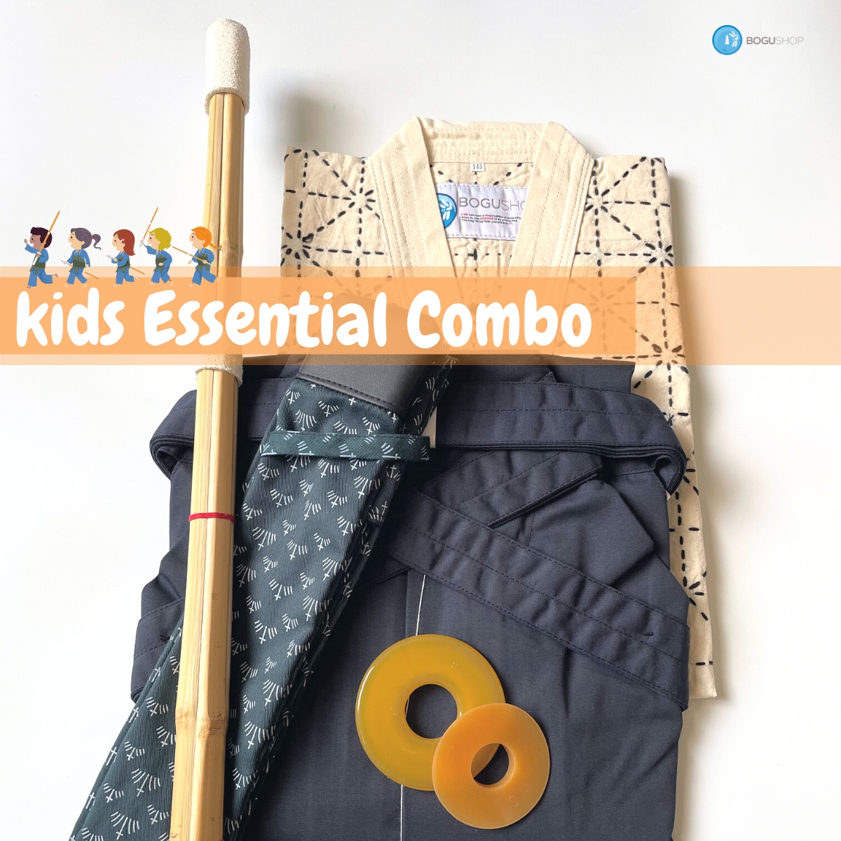 Kids Essential Combo (TC Hakama, White Musashi, Practice Shinai, Shinai Bag) #1